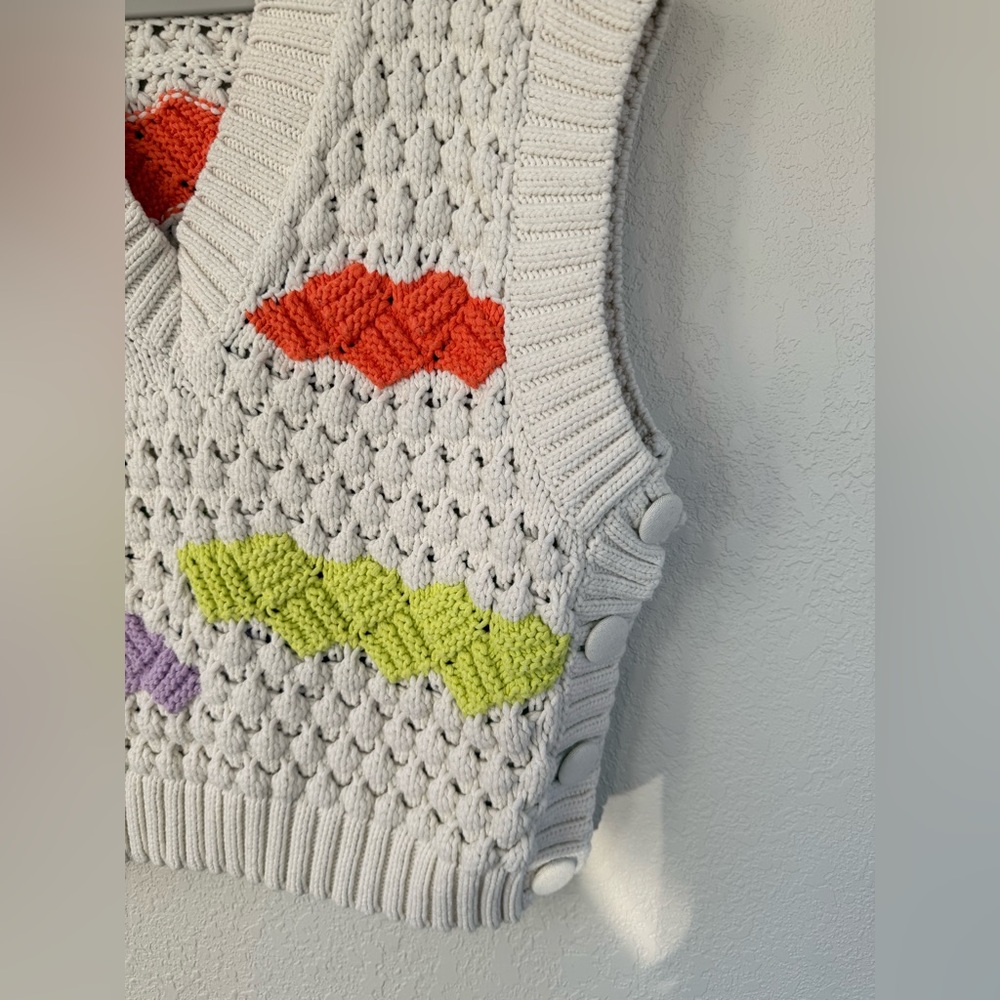 Zara Womens Multicolor Chunky Knit V-Neck Sleeveless Sweater Vest Size Large - Picture 4 of 14